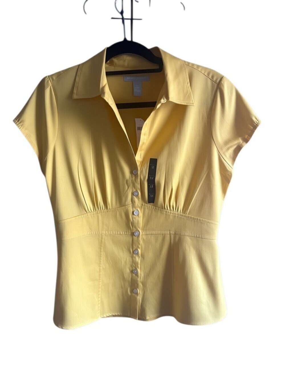 Banana Republic Yellow Stretch Button Front Blouse Size 12 | Short Sleeve Top